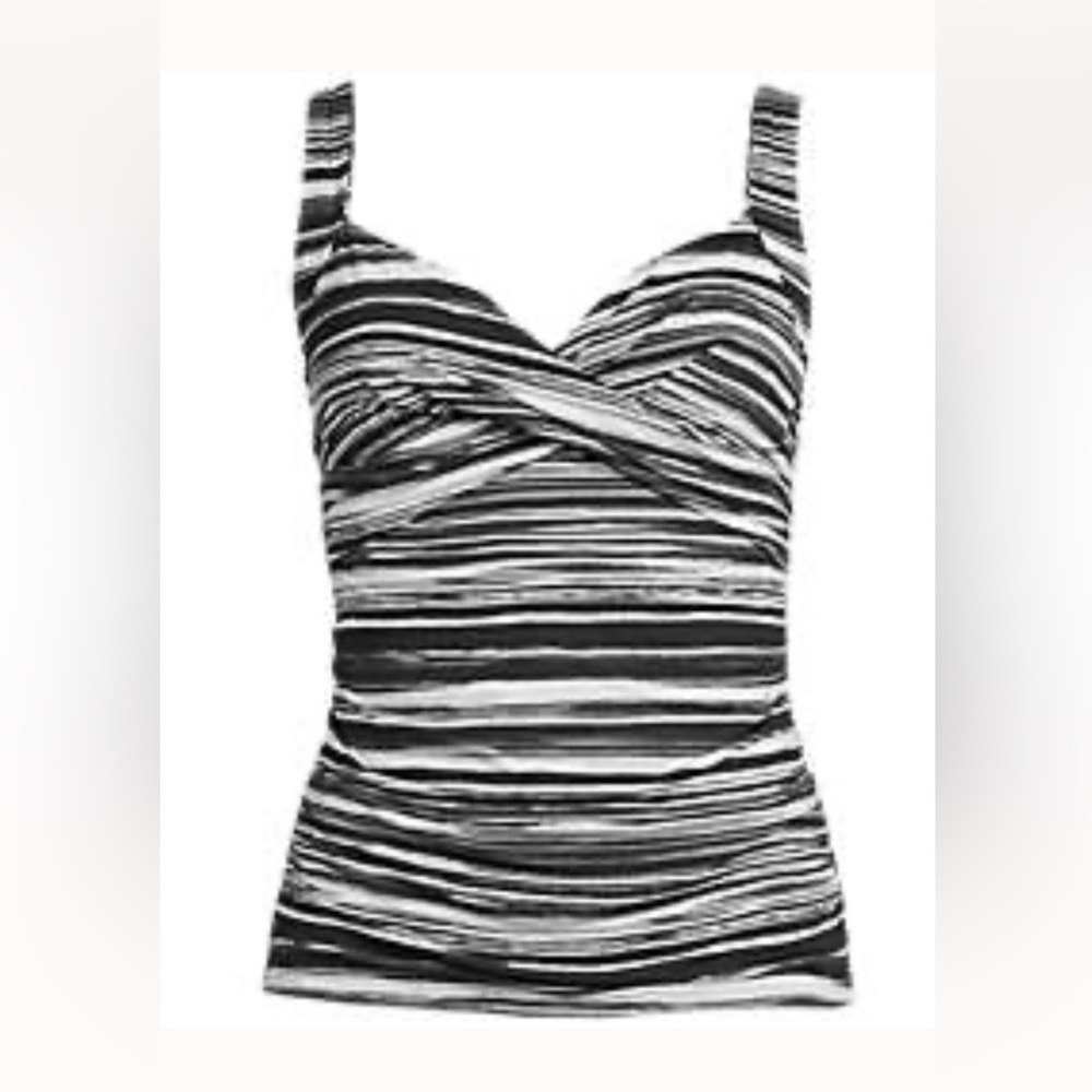 Lands’ End Women’s Plus Size Black & White Ombré Striped Tankini Top